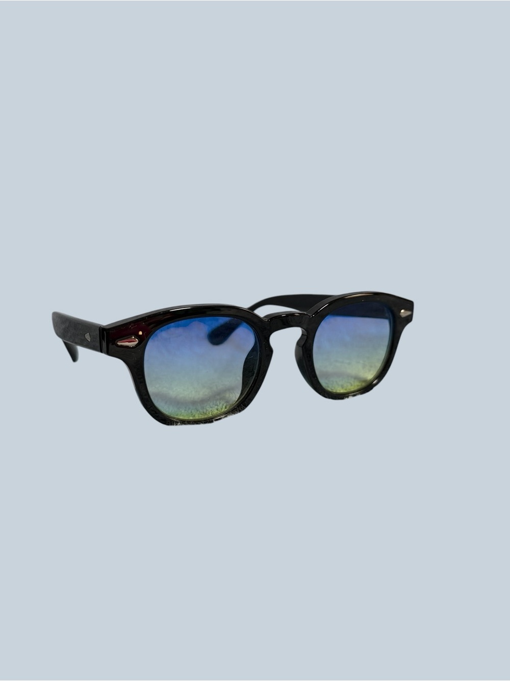 Black Frame Sunglasses with Blue-Green Gradient Lenses - Picture 11 of 12